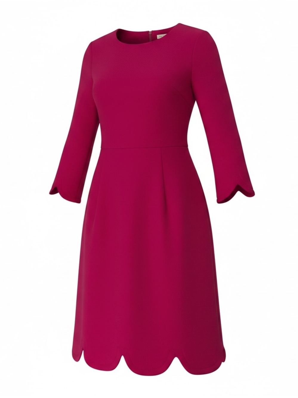 Shoshanna Scallop-Hem A-Line Dress in Magenta made in USA